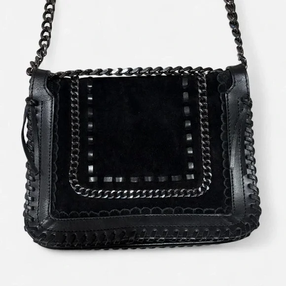 ZARA WOMAN Black Suede Leather Chain Strap Shoulder Bag Crossbody‎ - Picture 3 of 6